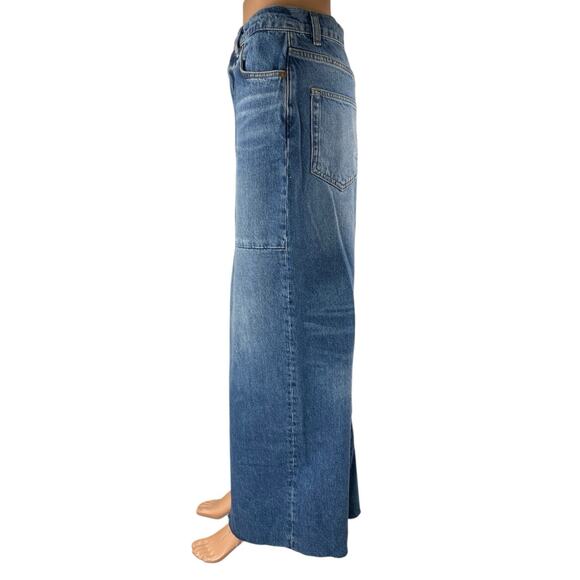 Reformation Tazz Women's Blue Medium Wash High Waisted Slit Maxi Denim Skirt 26 - Picture 2 of 5